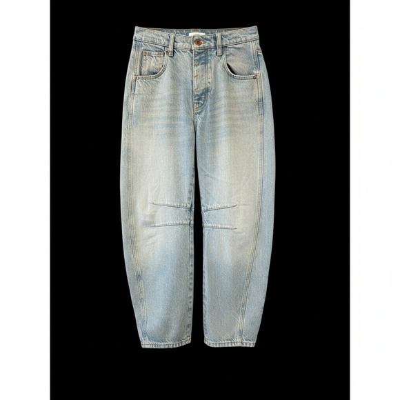 Free People We The Free Good Luck Barrel Jeans Sz 24 Kismet Wash Mid Rise Horses - Picture 4 of 8